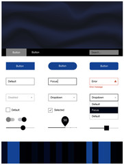 Dark BLUE vector web ui kit with lamp shapes.