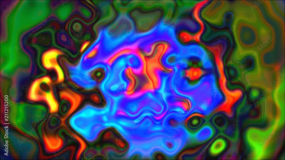 Poster Psychedelic liquid, bright abstract 3D computer rendering backdrop, colorful palette mesh background