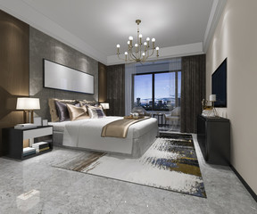 3d rendering luxury modern bedroom suite in hotel