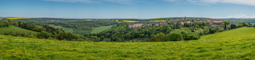 Panoramic view of Flavigny sur Ozerain, a beautiful town in Burgundy, France
