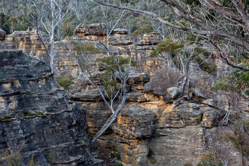 The surrounding escarpments and rock mountains at Dobbies drift lookout over lithgow new south wales australia on 15th June 2018