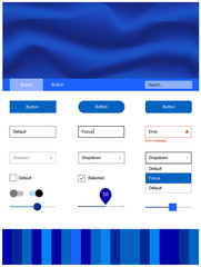 Dark BLUE vector ui ux kit with lines, ovals.