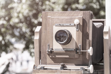 Antique camera on natural background