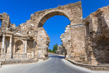 Vespasian gate to the ancient city of Side, Turkey