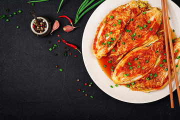 Chinese cabbage. Kimchi cabbage. Korean traditional food. Top view. Flat lay