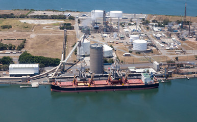 Industrial Plant and shipping - Kooragang Island New South Wales Australia. Newcastle harbour is...