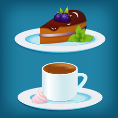 Coffee Cup with Blackberry Cake and Mint