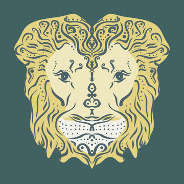 Ornamental tattoo lion head. Abstract hand drawn style