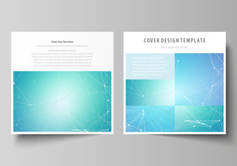 Business templates for square design brochure, flyer. Leaflet cover, abstract vector layout. Chemistry pattern, connecting lines and dots, molecule structure, medical DNA research. Medicine concept.