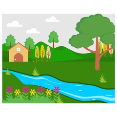 Fototapeta premium lake river green forest jungle panorama scenery landscape background