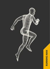 3d running man. Design for sport, business, science and technology. Vector illustration. Human body.
