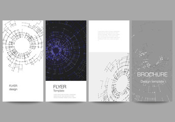 The minimalistic vector illustration of editable layout of flyer, banner design templates. Network connection concept with connecting lines and dots. Technology design, digital geometric background.
