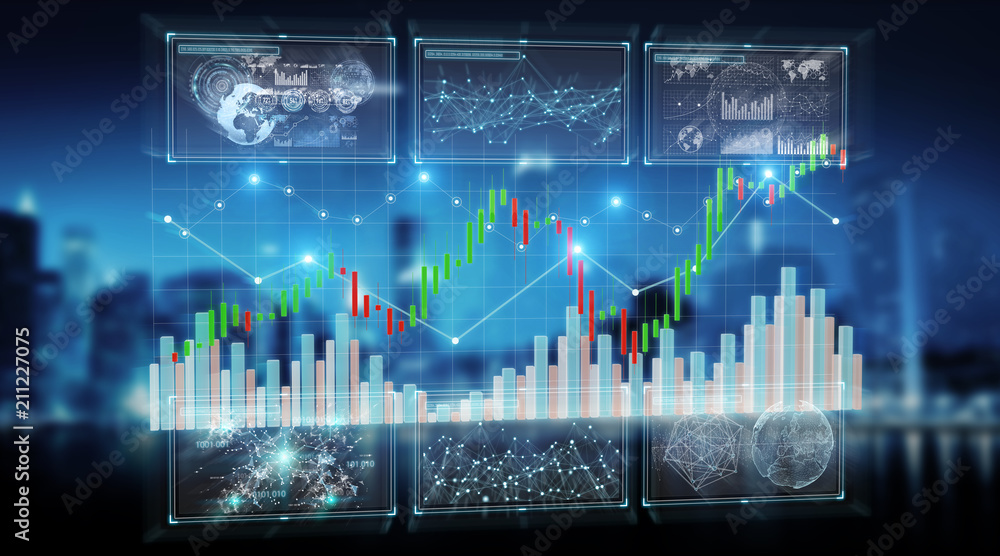 Poster 3d rendering stock exchange datas and charts illustration