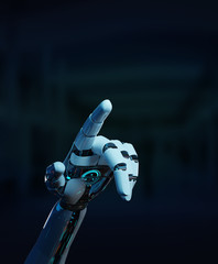 White cyborg pointing his finger 3D rendering