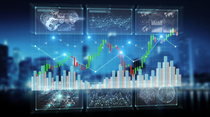 3D rendering stock exchange datas and charts illustration