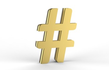 Hashtag sign on isolated white background, 3d illustration