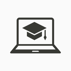 E-learning education icon. Learn, Academic study symbol. Simple pictogram for graphic and web design. Black vector illustration isolated on white.