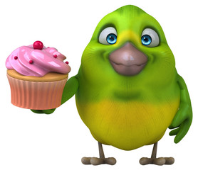 Fun green bird - 3D Illustration
