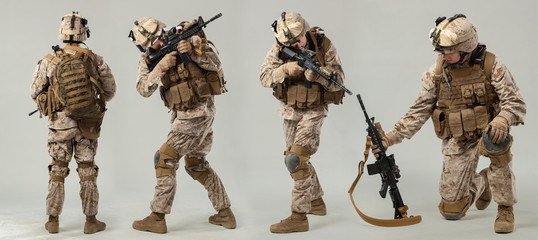 Soldier in camouflage holding rifle