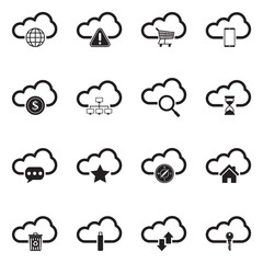 Computer Cloud Icons. Set 2. Black Flat Design. Vector Illustration.