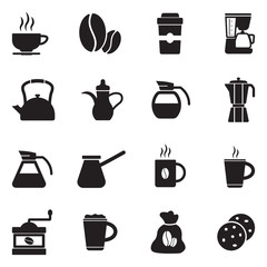 Coffee Icons. Black Flat Design. Vector Illustration.