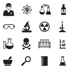Chemistry Icons. Black Flat Design. Vector Illustration.