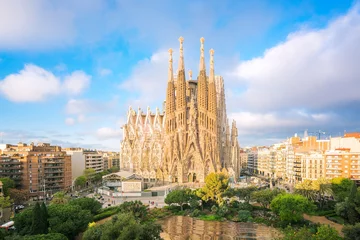 Fotobehang Landschap van de stad Barcelona vanaf het dak van hotal © anekoho