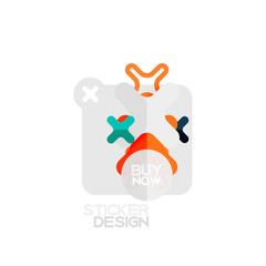 Flat design cross shape geometric sticker icon, paper style design with buy now sample text, for business or web presentation, app or interface buttons