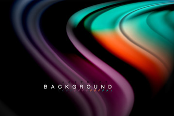Fluid liquid colors design, colorful marble or plastic wavy texture background, glowing multicolored elements on black, for business or technology presentation or web brochure cover design, wallpaper