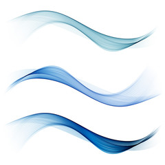 Abstract blue color wave design element. Set Blue wave