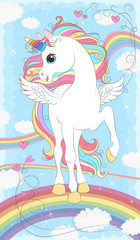 White Unicorn with wings and Rainbow hair