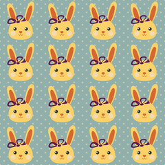 Funny bunny pattern, Seamless vector illustration with cute characters, vintage style
