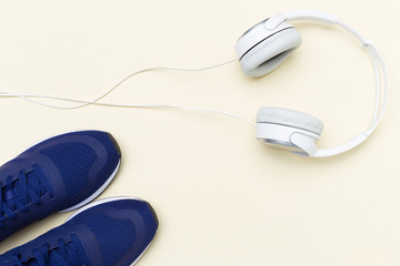 Sneakers and mobile phone with headphones