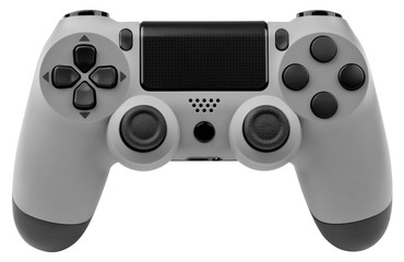 Front grey game controller isolated on white background.