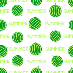 Seamless pattern with colorful watermelons and words Summer.