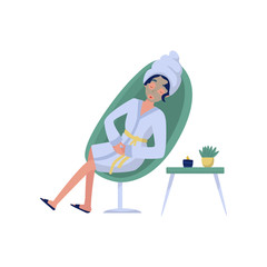 Beautiful woman in a cosmetic mask, relaxation, skincare, wellness at beauty salon vector Illustration on a white background