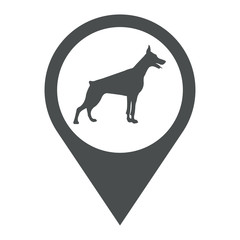 Icono plano localizacion silueta perro Doberman gris