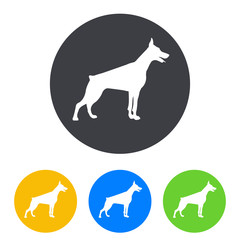Icono plano silueta perro Doberman en circulo varios colores