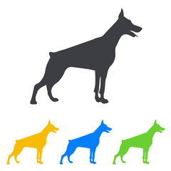 Icono plano silueta perro Doberman en varios colores