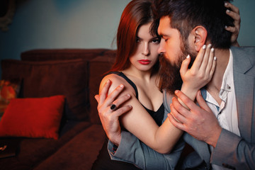 Beautiful happy woman hugging man, grateful wife embracing caring loving husband thanking for help...