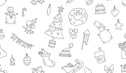 White seamless pattern with Christmas symbols.