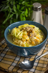 Soup with barley and chicken gizzards.
