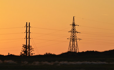 Fototapeta premium Power line at sunset