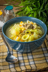 Soup with barley and chicken gizzards.
