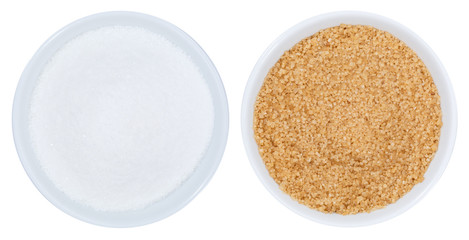 Zucker braun und Rohrzucker von oben isoliert freigestellt Freisteller