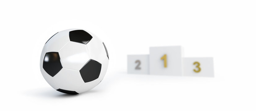 soccer ball pedestal on a white background 3D illustration, 3D rendering