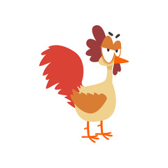 Funny angry hen, comic cartoon chicken bird character with big eyes vector Illustration on a white background