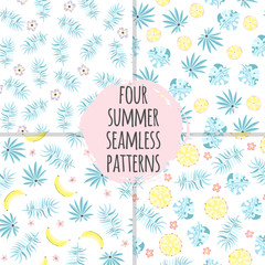 Obraz na płótnie Canvas Four seamless patterns with exotic plants