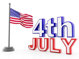 American Flag With 4th July,  4th JULY INDEPENDENCE DAY. 3d render