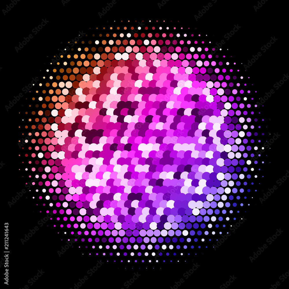 Poster black background with colorful dotted pattern.